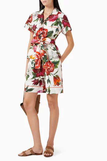 Flower-print Shorts in Poplin