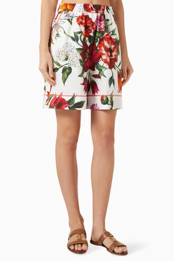 Flower-print Shorts in Poplin