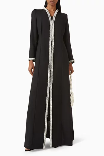 Pearl-embellished Abaya in Crepe