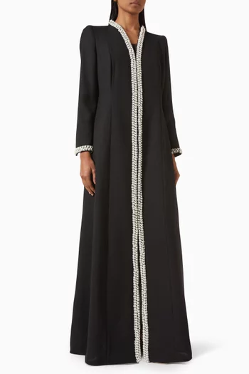 Pearl-embellished Abaya in Crepe