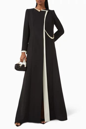 Two-tone Pearl-embellished Abaya in Crepe