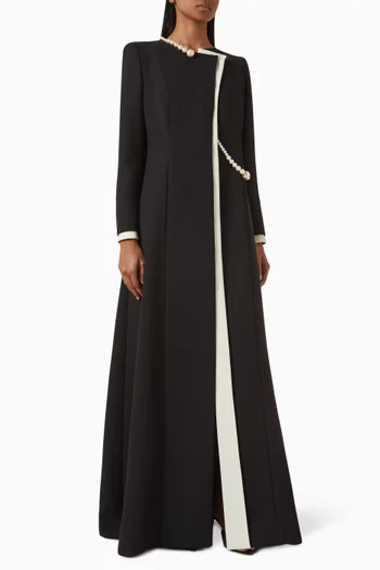 Two-tone Pearl-embellished Abaya in Crepe