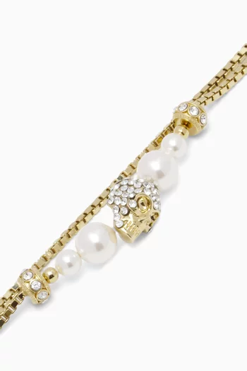 Pearl Skull Bracelet in Gold-tone Brass