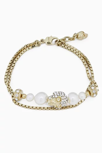 Pearl Skull Bracelet in Gold-tone Brass