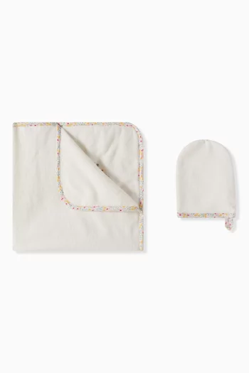 Floral Print Bath Mitt & Towel Set