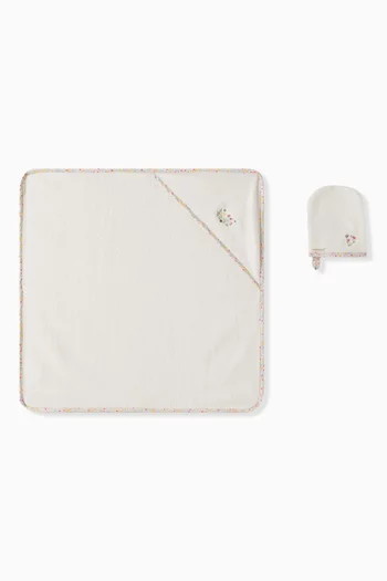 Floral Print Bath Mitt & Towel Set