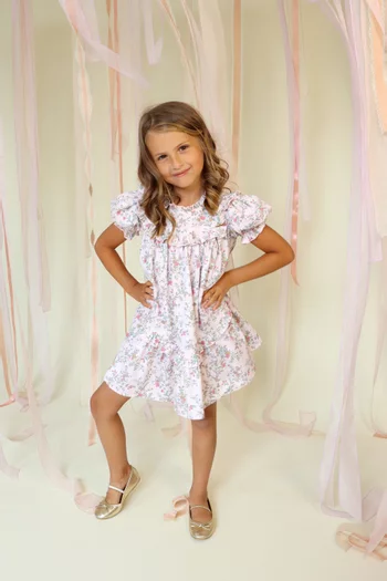 Floral-print Puff-sleeves Dress