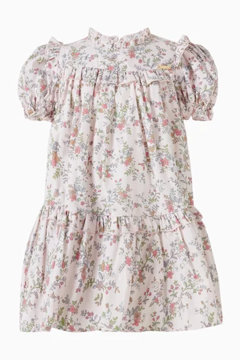 Floral-print Puff-sleeves Dress