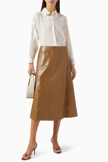 Flared Midi Skirt in Coated-twill