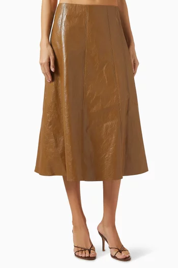 Flared Midi Skirt in Coated-twill