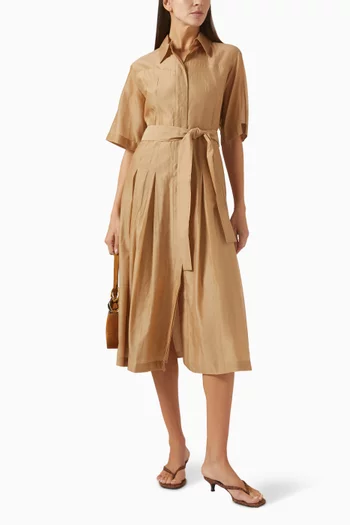 Foggia Belted Midi Dress in Cotton-silk