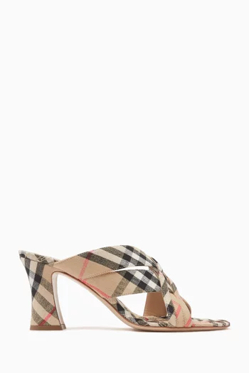 Sloanne 75 Mule Sandals in Check Canvas