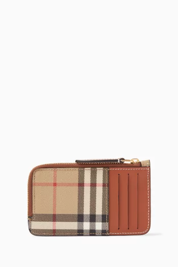 Somerset Zip Card Holder in Check Canvas & Leather