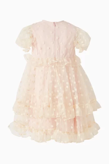 فستان بكشكش ونقشة بالكامل تول 