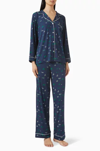 طقم بيجاما جيزيل بأكمام طويلة ونقشة تينسيل مودال