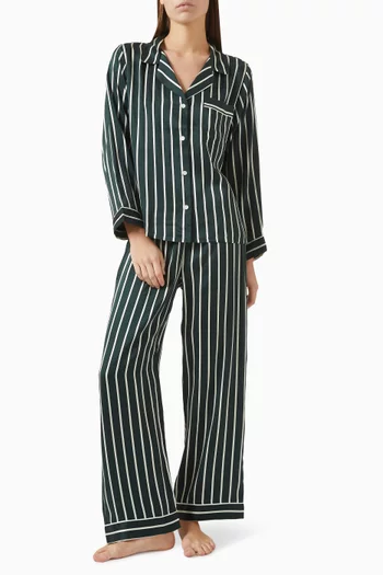 طقم بيجاما انيز بأكمام طويلة ونقشة حرير