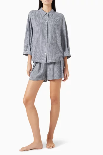Relaxed Quarter-sleeve Top in Linen-blend