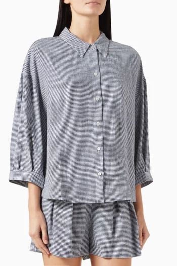 Relaxed Quarter-sleeve Top in Linen-blend