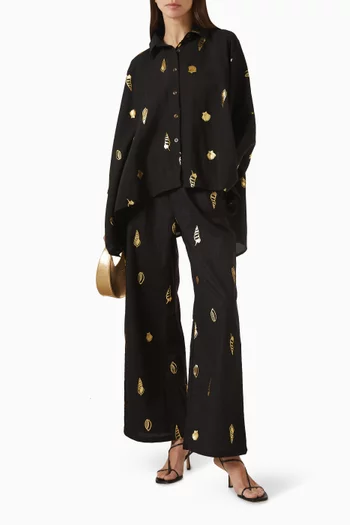 بنطال اليسا بنقشة لامعة مزيج قطن