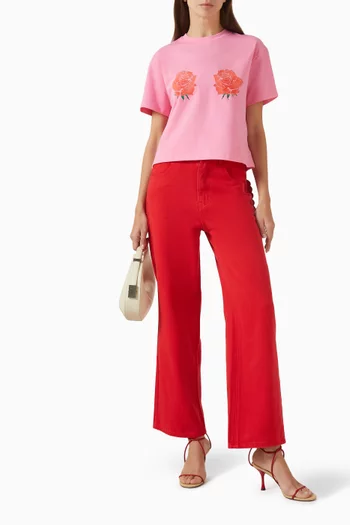 تي شيرت بطبعة زهور قطن