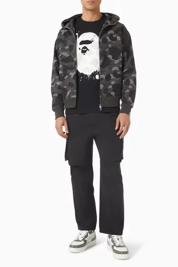 One Point Color Camo Cropped Full Zip Hoodie in Cotton