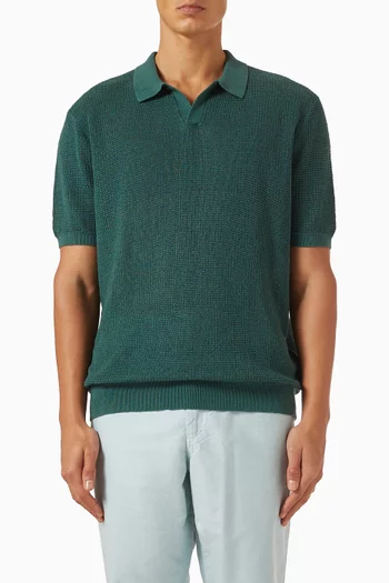Johnny-collar Sweater in Linen Mesh-knit