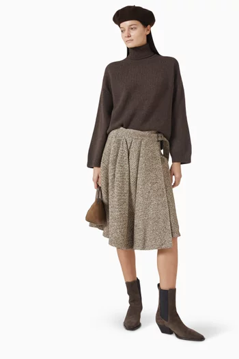 Chevron Kilt Skirt in Flecked Virgin Wool & Silk