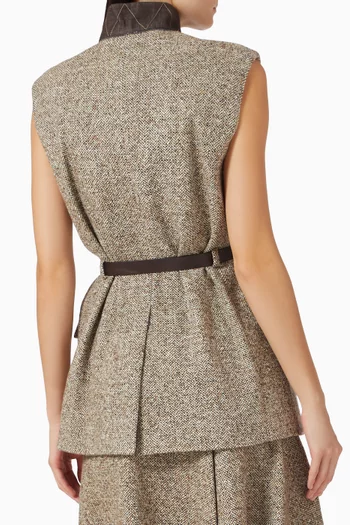 Flecked Belted Vest in Wool-blend