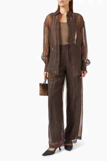 Sequin-embellished Stripe Wide-leg Pants