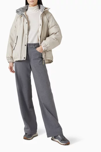 بنطال بقصة ساق واسعة مزيج قطن