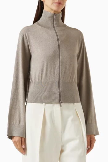 Zip-front Cardigan in Silk & Cashmere