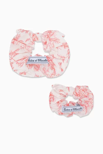 Printed Scrunchie in Cotton, Set of 2