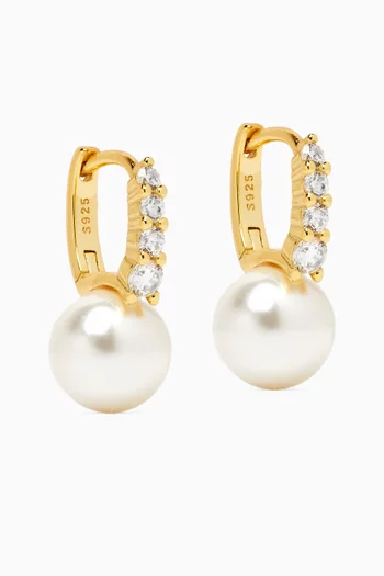 Bianca Pearl Huggie Earrings in 18kt Gold-plated Sterling Silver