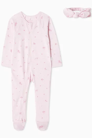 Zip-up Sleepsuit & Headband Set in Organic Cotton