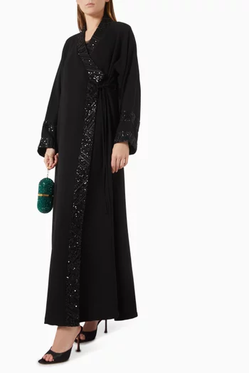 عباية بياقة صينية بوليستر كريب