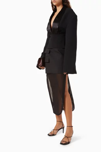 Organza-hem Basque Skirt in Virgin Wool Blend