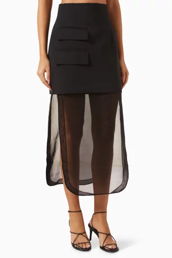 Organza-hem Basque Skirt in Virgin Wool Blend