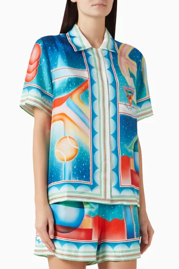 قميص جالاكسي كورت بياقة كوبية حرير تويل