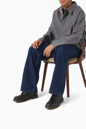 بوت 101 على الكاحل بحياكة صفراء جلد ناعم