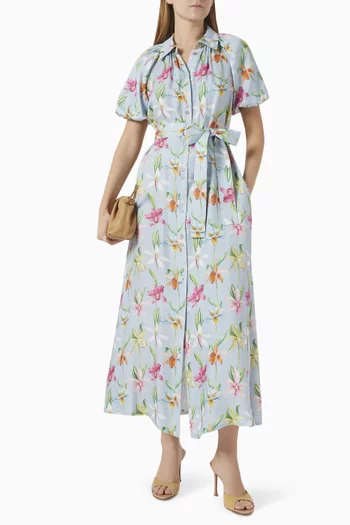Carla Printed Shirt Maxi Dress in Silk-blend