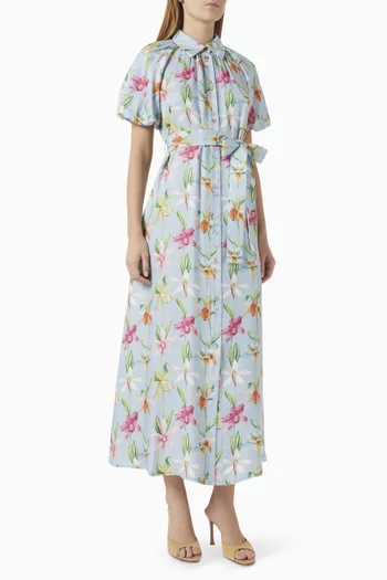 Carla Printed Shirt Maxi Dress in Silk-blend