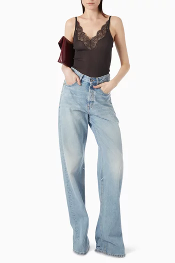 Lace-trim Tank Top in Ribbed Silk Jersey