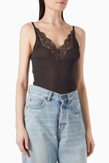Lace-trim Tank Top in Ribbed Silk Jersey