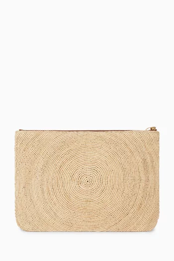 Logo Clutch Pouch in Raffia