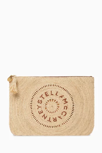Logo Clutch Pouch in Raffia