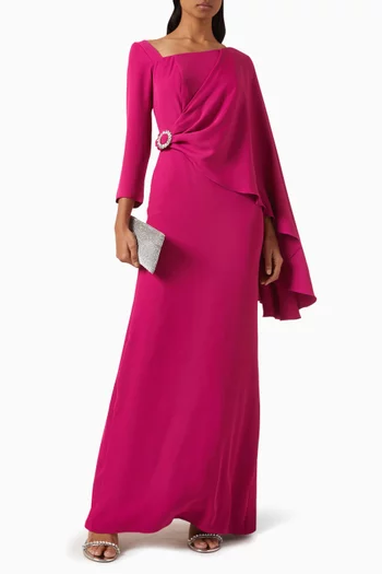 Draped Brooch Gown in Crepe
