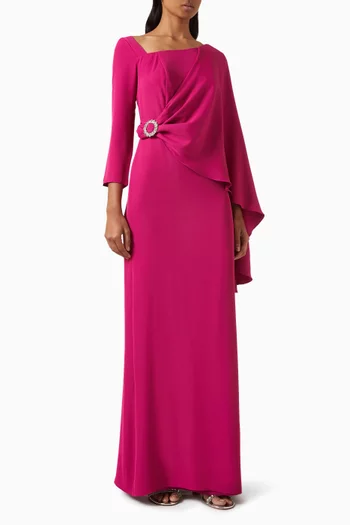 Draped Brooch Gown in Crepe