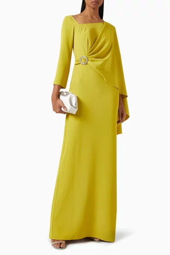 Draped Brooch Gown in Crepe