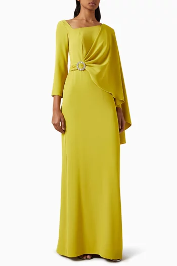 Draped Brooch Gown in Crepe