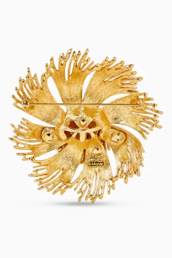 Rediscovered 1980s Vintage Starburst Brooch in 22kt Gold-plated Metal